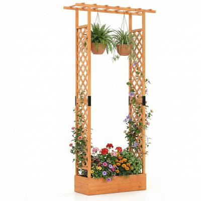 Verhoogde Houten Tuinbak met Latwerk en Hangend Dak Afwateringsgaten Plantenbak van Vurenhout 110 x 35 x 227 cm Oranje