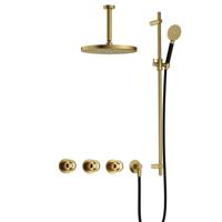 Hotbath Cobber - CW7067 - Inbouw Regendoucheset - Geborsteld Messing PVD - 2 Stopkranen - Thermostatisch - Plafondbuis 15 cm - Hoofddouche 300 mm - Ronde Handdouche 3 Standen - Glijstang 900 mm - met M106 - Waterbesparend