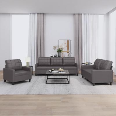 3-delige Loungeset met kussens kunstleer grijs