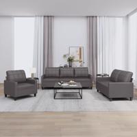 3-delige Loungeset met kussens kunstleer grijs
