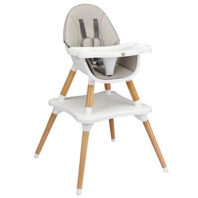 4-in-1 Babystoel Baby Eet & Groei Convertibele Hoge Stoel Eetstoelen Kinderzitgroep in Hoogte Verstelbare Kinderstoel Grijs