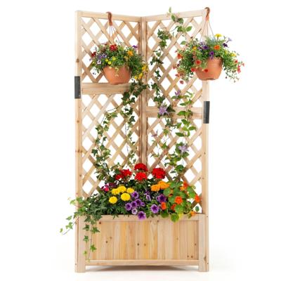 Verhoogde Tuinbak met Latwerk Verhoogde Houten Plantenbak voor Klimplanten-Naturel