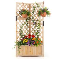 Verhoogde Tuinbak met Latwerk Verhoogde Houten Plantenbak voor Klimplanten-Naturel