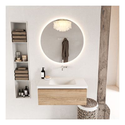 Mondiaz Bukla 80cm badmeubel kleur washed oak met 1 lade wastafel midden zonder kraangat kleur talc