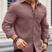 Bon&Bon Homme Men's Brown Corduroy Long Sleeve Casual Button Shirt Pink / M