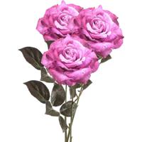 Kunstbloem roos Pascal - 3x - roze - 65 cm - decoratie bloemen