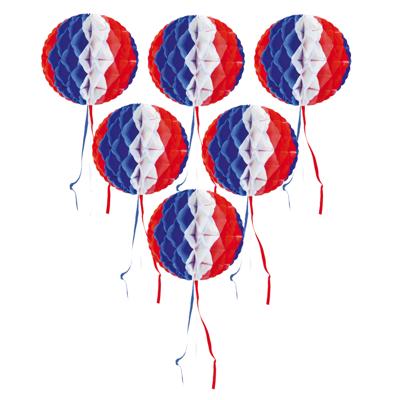 Decoratie bol - 6x - USA vlag kleuren - D30 cm - papier - Amerika versiering