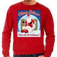 Foute Kersttrui sweater - Merry Shitmas - Who stole the toiletpaper - rood - heren - kerstkleding