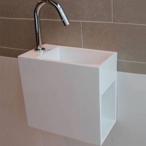 Fontein Luca Sanitair Met Open Schap 35x18x32 cm Mineral Stone Kraangat Links Luca Sanitair