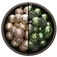 74x stuks kunststof kerstballen mix van champagne en salie groen 6 cm - thumbnail