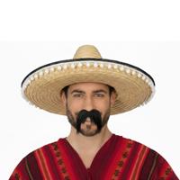 Mexicaanse verkleed set - Mexicaanse sombrero hoed - naturel - met plaksnor - heren - carnaval Mexicaanse verkleed set - Mexicaanse sombrero hoed - naturel - met plaksnor - heren - carnaval