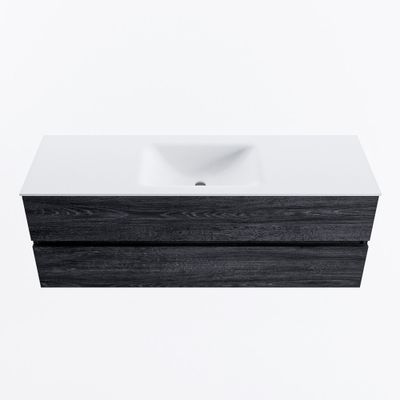 MONDIAZ VICA 140cm badmeubel onderkast Antracite 2 lades. Wastafel CLOUD midden 1 kraangat, kleur Talc.