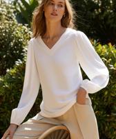 Helena Hart 7654 - Top V-neck Transfer T-shirt Lange Mouw Wit