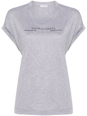 Brunello Cucinelli t-shirt en coton à logo imprimé - Gris