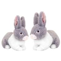 Pluche konijnen familie - grijs - moeder en kind - 25 / 18 cm - zittend - eco collectie