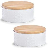 Voorraadblik - 6x - wit - 20 x 10 cm - 2 liter - bewaarblik met houtlook deksel