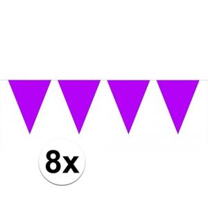 Party Vlaggenlijn puntvlaggetjes - 8x - kunststof - paars - 10 meter - Slinger - versiering