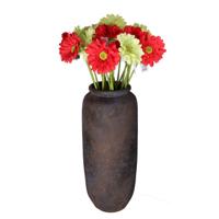 Kunstbloemen boeket Gerbera - 8x - 72 cm - lichtgroen/rood - real touch - kunst zijdebloem