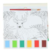 Wins Holland Waterverfkleurblok volwassenen - bosdieren - incl penseel en 6 kleuren waterverf