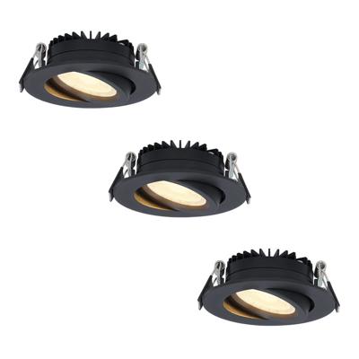 Set van 3 Rome LED inbouwspots - Kantelbaar - IP44 waterdicht - 6 Watt 500 lumen - 2700K warm wit - Lage inbouwdiepte 27mm - Dimbaar - Rond - Zwart - Voor binnen en buiten