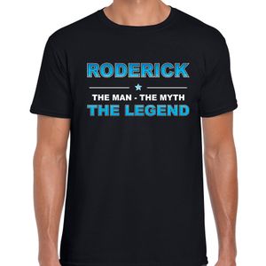 Naam cadeau t-shirt Roderick - the legend zwart voor heren