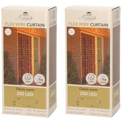 Set van 2x stuks kerstverlichting deurgordijn/gordijnverlichting met 200 lampjes warm wit 100 x 200