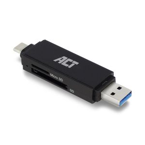 ACT AC6375 SuperSpeed Kaartlezer/Cardreader | USB-C/USB-A | SD/SDHC/SDXC/Micro SD | Zwart