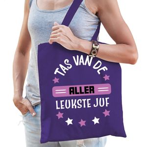 Bellatio Decorations cadeau tas juf - paars - 42 x 38 cm - Tas van de aller leukste juf - Feest Boodschappentassen