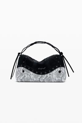 Middelgrote slangenleren tas met studs - BLACK - U