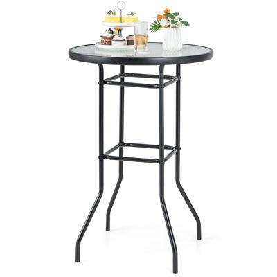 Ronde Terrasbartafel Blad van Gehard Glas Stevig Metalen Frame 97 cm Cocktailtafel voor Buiten voor Terras Binnenplaats Tuin Zwart