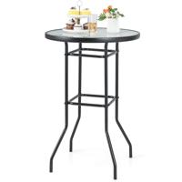 Ronde Terrasbartafel Blad van Gehard Glas Stevig Metalen Frame 97 cm Cocktailtafel voor Buiten voor Terras Binnenplaats Tuin Zwart
