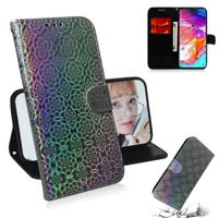 Voor Galaxy A70 effen kleur kleurrijke magnetische Buckle horizontale Flip PU lederen draagtas met houder & kaartsleuven & portemonnee & Lanyard (zilv