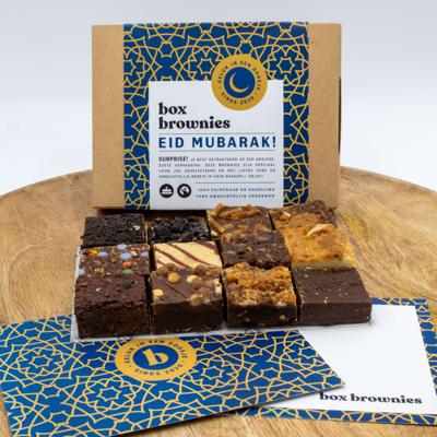 Eid Mubarak Mini's Box - 12 Brownies Per Post - Brievenbus Pakket - 12 smaken - Eid al-Fitr - Eid Mubarak - Eid cadeau- Suikerfeest - Halal Brownies