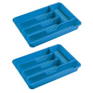 2x stuks bestekbakken/bestekhouders 5-vaks blauw 34 x 25 x 4 cm