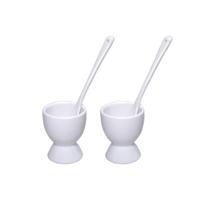 Eierdopjes m/lepel wit set van 2