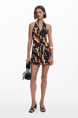 Jumpsuit met vlinders en knoop - BLACK - XL