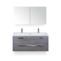 Seville Badmeubelset 120 cm - 2 laden Beton Antra - Wastafel Djazz Enkel 2 kraangaten - met Spiegelkast