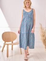 Bedrukte jurk met smalle bandjes van katoengaas, voor zwangerschap en borstvoeding petrolblauw - thumbnail
