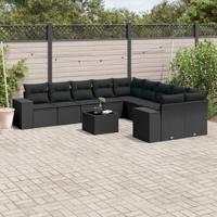 11-delige Loungeset met kussens poly rattan zwart