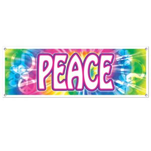 Flower Power Sixties/Hippie Peace teken vlag/banner - 150 x 50 cm - Versiering/feestartikelen