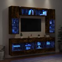 6-delige Tv-wandmeubelset met LED-verlichting gerookt eiken