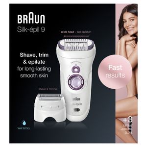 Braun Silk-épil 9 9-710 Epilator Voor Vrouwen Voor Langdurige Ontharing, Wit/Paars