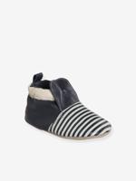 Tweekleurige elastische babyschoentjes van zacht leer blauw, gestreept Tweekleurige elastische babyschoentjes van zacht leer blauw, gestreept