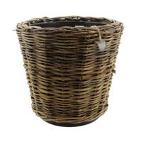 Planten/bloemen mand - rond - rotan - gevlochten riet - D44 x H43 cm - drypot