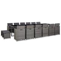 17-delige Tuinset met kussens poly rattan grijs