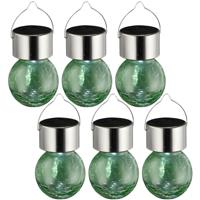Sunnydays Solar sfeer hanglamp - 20x - tuin - lampenbol - groen - glas - 9 cm