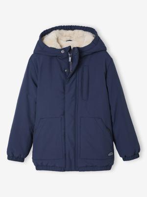 Ripstop parka met imitatiebontvoering voor jongens marineblauw