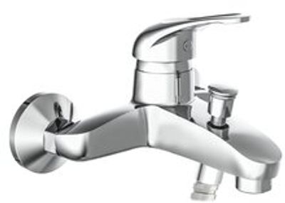 CALVINO ééngreepsmengkraan bad, chroom keramische schijven geluidsarme, verwisselbare 40 mm cartouche Eco-Click functie en kinderbeveiliging ½" (Ø ca. 1,9 cm) verbinding voor doucheslang ope
