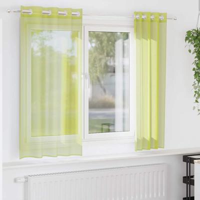 Gordijnen voile met doorvoertules 2 st 140x175 cm appelgroen