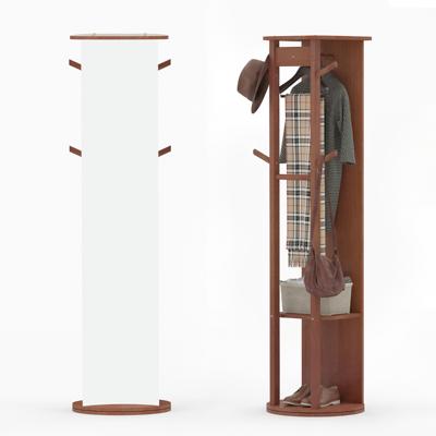 360° Draaibare Kledinghanger met Spiegel Staande Passpiegel met Planken en Haken Notenhout